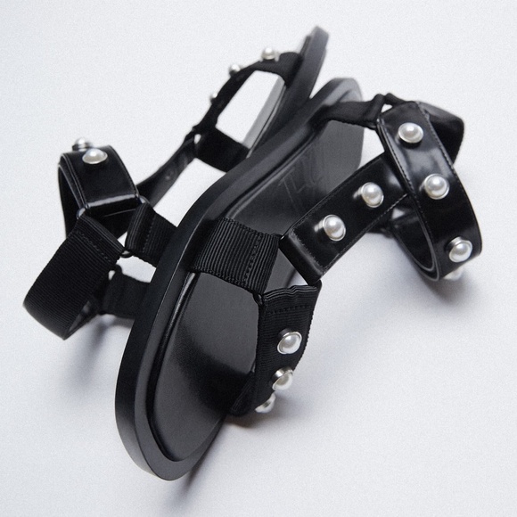 NWT Zara Black Pearl Sandals - Picture 7 of 12